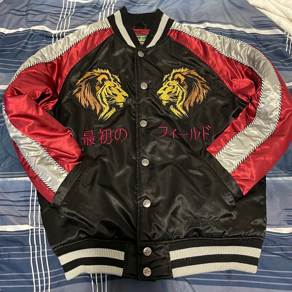Stall and Dean bomber jacket red black and sliver size medium
